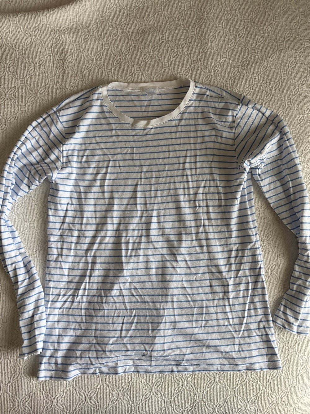 LAKE Pajamas - Striped Long-Sleeve Pajama Top - White & Light Blue
